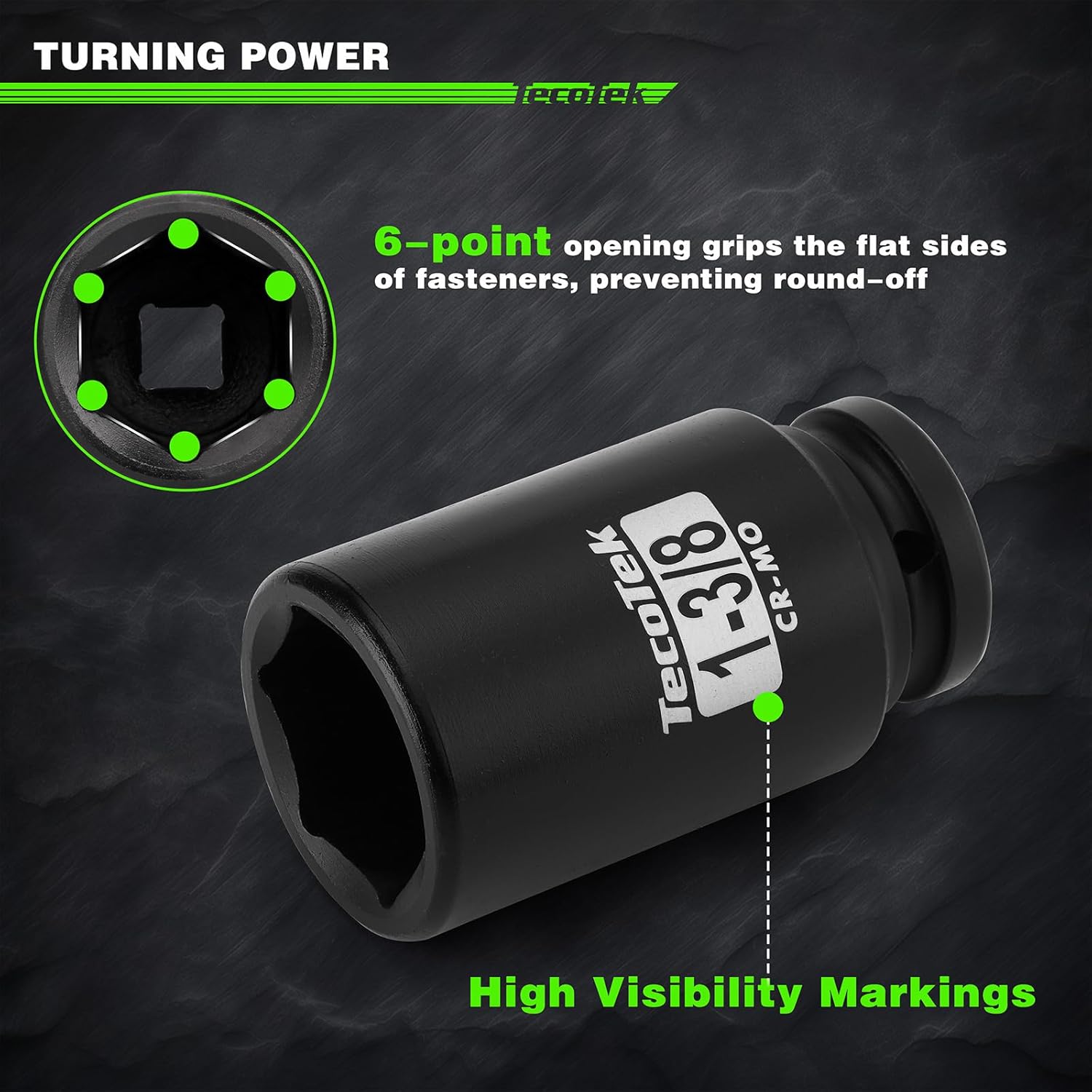 TecoTek 3/4" Drive Deep 6-Point Impact Socket Set, 9-Piece Jumbo Assortment, SAE, Cr-Mo, 1-Inch to 1-1/2-Inch Size, 1/2" F to 3/4" M Impact Socket Adapter