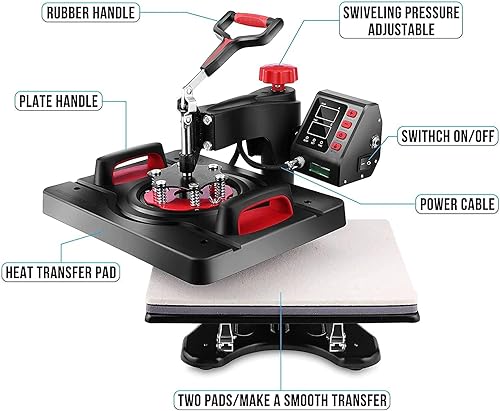 Miniatura 7 de AKEYDIY Máquina de prensa de calor 5 en 1, máquina de sublimación profesional de 12 x 15 pulgadas, impresión de camisas, transferencia de calor,