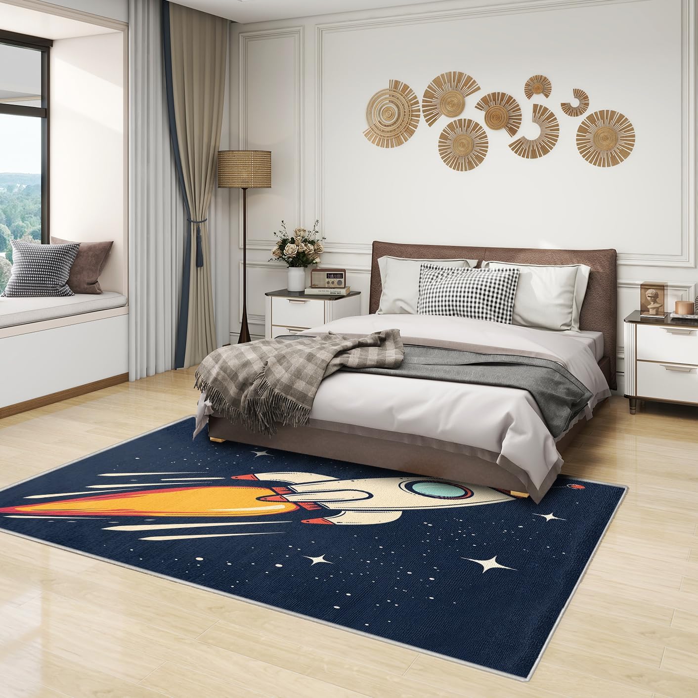 Rocket Rug & Home Decor - Washable Rug 2x3 - Kids Space Rugs for Entryway Living Room Bedroom - Non Slip Soft Indoor Door Mat - Small Area Rug - Boys Galaxy Carpet - Navy Blue Room Decor