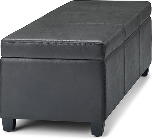 Miniatura 159 de Otomana rectangular de almacenamiento de cuero sintético Simpli Home Avalon., Cuero, Marrón Azul,Marrón Chocolate,Cloud gris,Gris oscuro,Azul