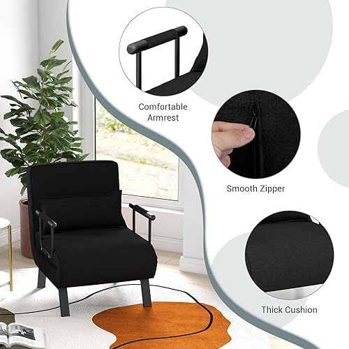 Miniatura 7 de POWERSTONE Silla convertible cama cama 4 en 1 para sala de estar, silla de lectura con almohada, brazo y respaldo ajustable de 5 posiciones, sofá