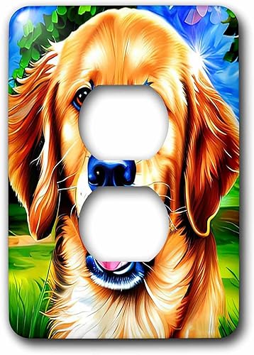 3dRose Attractive Golden Retriever dog face. Summer green... - Light Switch Covers (lsp-376133-6)