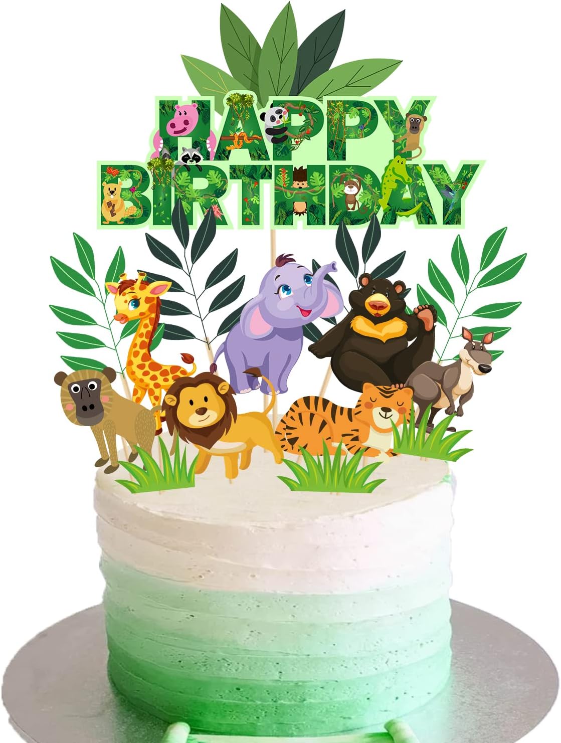 Zyozique Jungle Birthday Party Supplies, 1 Set Jungle Party Supplies Set for Boys and Girls, Include Cup Cake Topper and Cake Topper