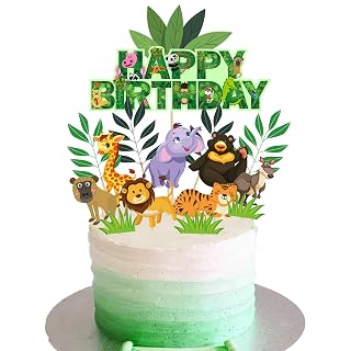 Zyozique Jungle Birthday Party Supplies, 1 Set Jungle Party Supplies Set for Boys and Girls, Include Cup Cake Topper and Cake Topper