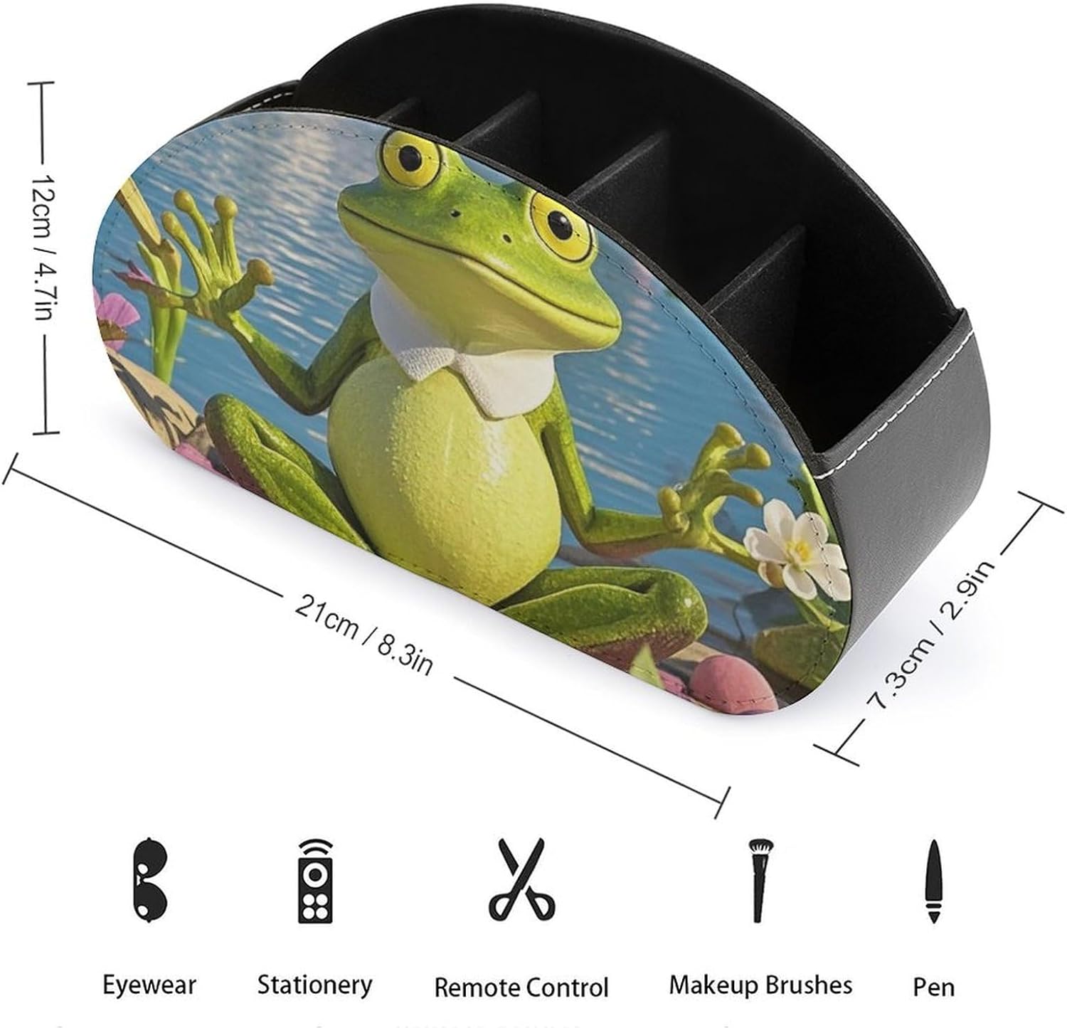 Funny Yoga Frog Remote Control Holder - TV Remote Caddy with 5 Compartments, PU Leather Storage Box,Fashion Desk Organizer for TV/DVD/Accessories Desk Office Supplies Home image 2