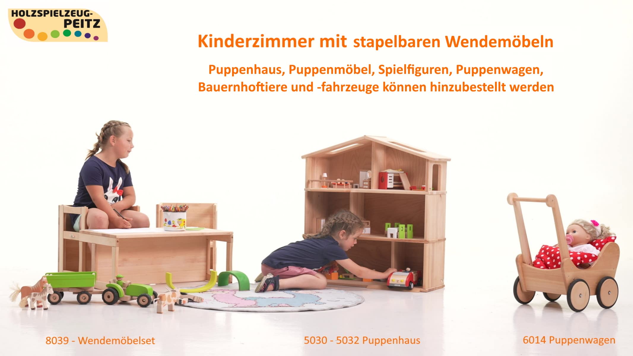 Holzspielzeug Peitz Kinder-Stapel-Bank | Wende-Sitzmöbel | 8037