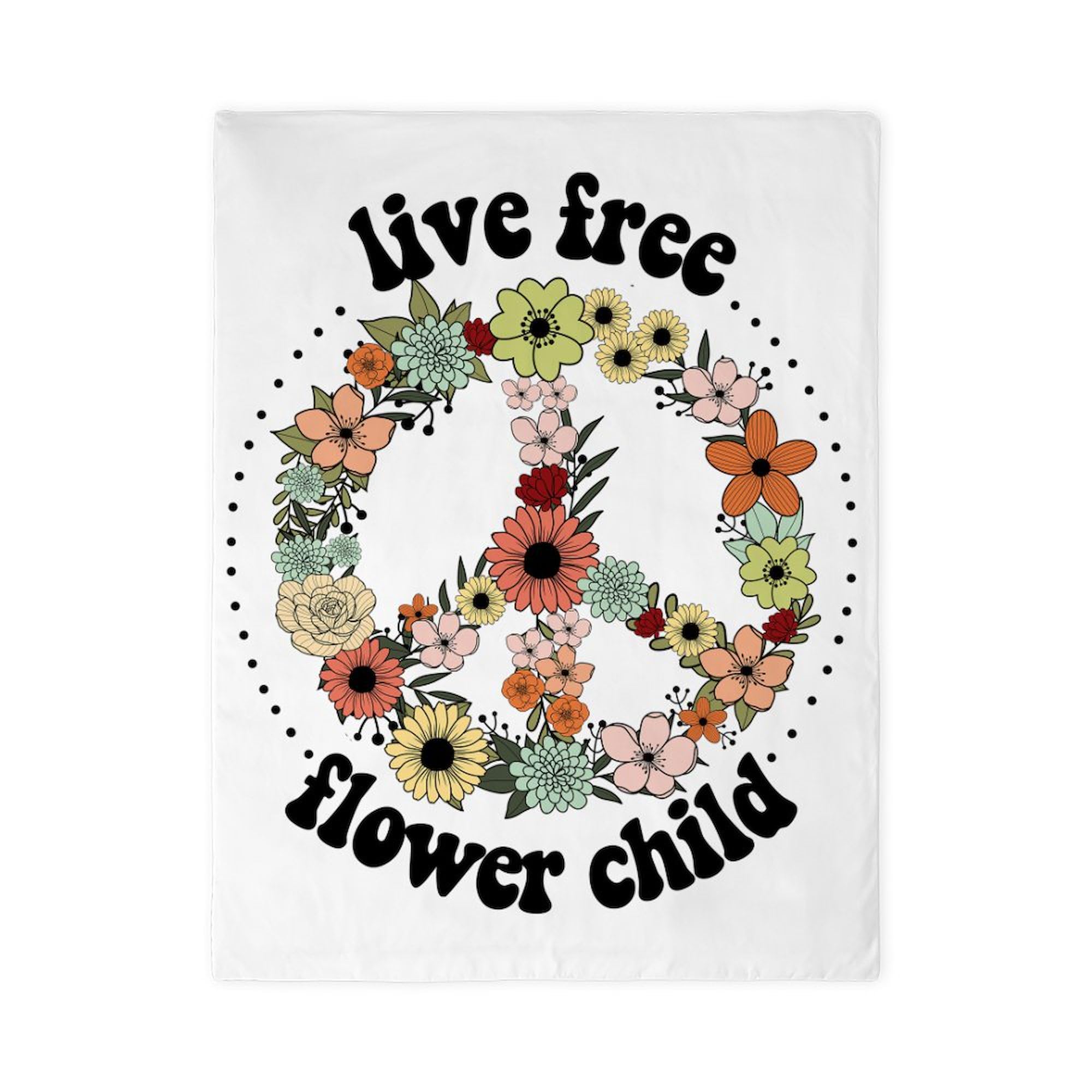 CafePress Live Free Flower Child Vintage Wildflower Twin Duvet Cover, Printed Comforter Cover, Unique Bedding,
