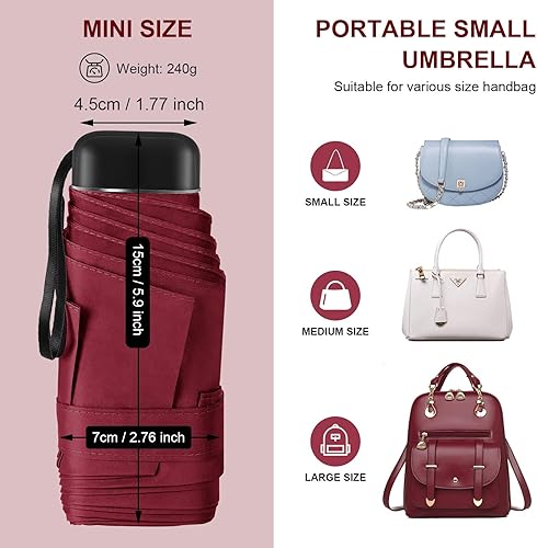 Miniatura 5 de LEAGERA Paraguas de viaje compacto con estuche, mini paraguas para bolso, diseño pequeño, ligero y pequeño, perfecto para sombrilla al aire libre y