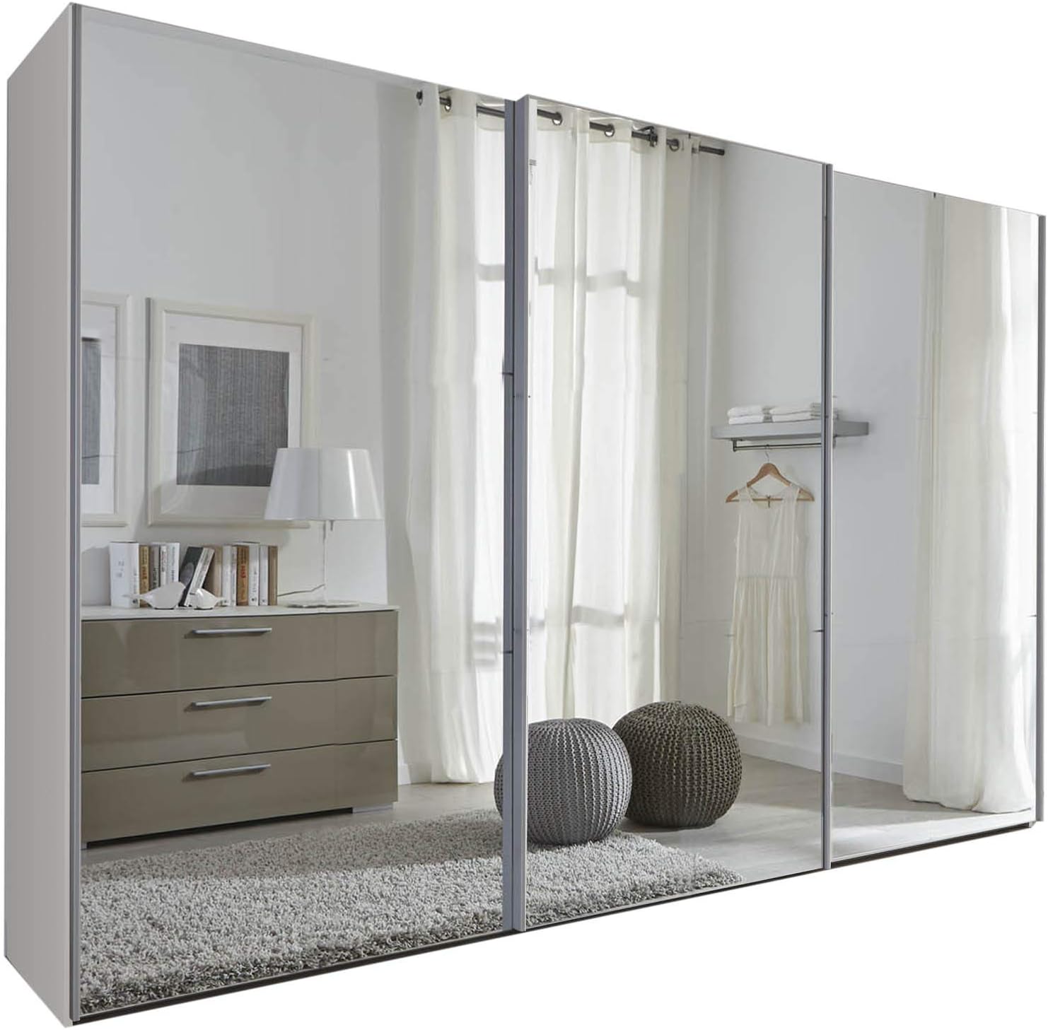 PDTXCLS Schlafzimmer Komet White: Mirror Sliding Door Wardrobe - 301cm Wide - German Made Bedroom Furniture