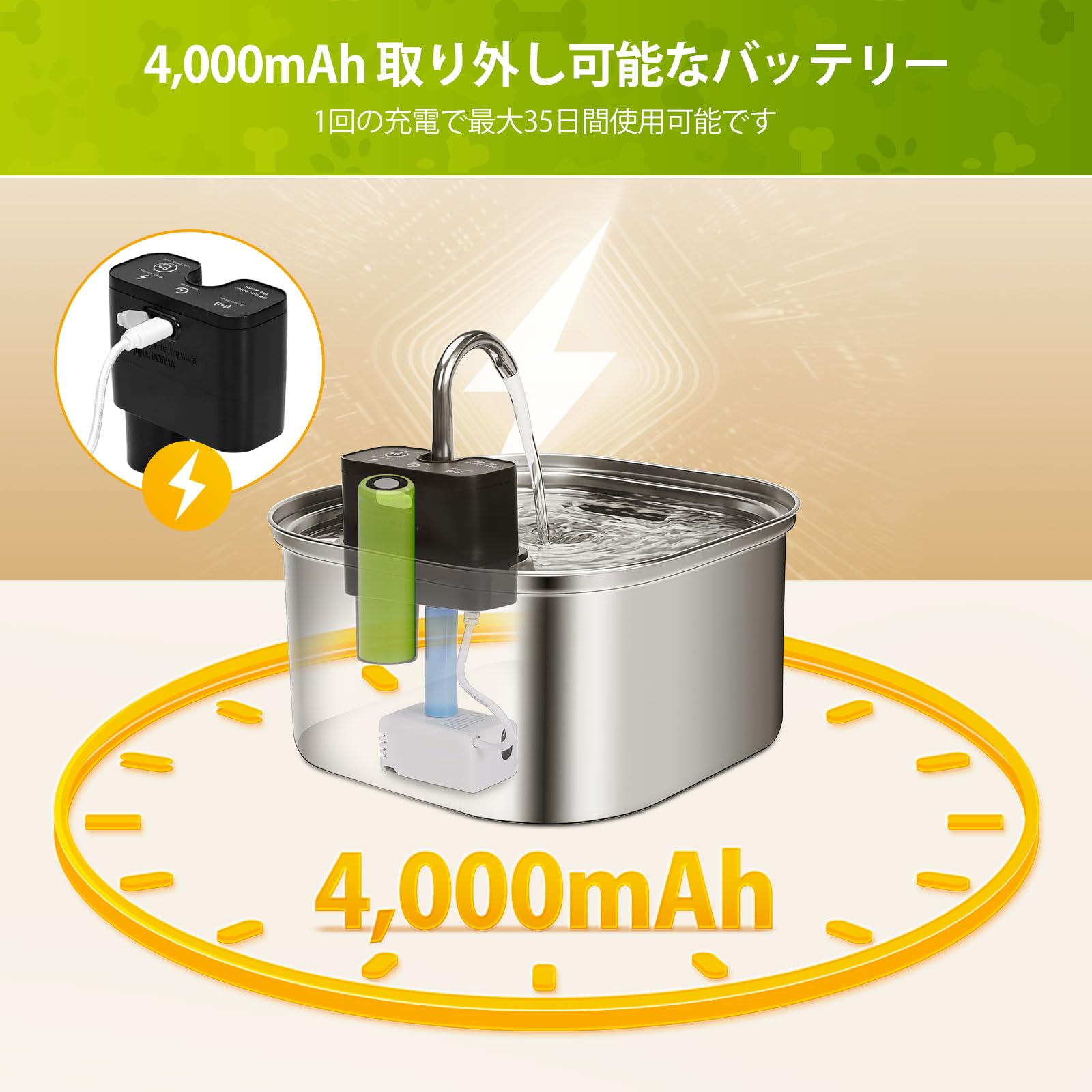 Amazon | ZEKIRY 3.2L 猫自動給水器 猫水飲み器コードレス ペット