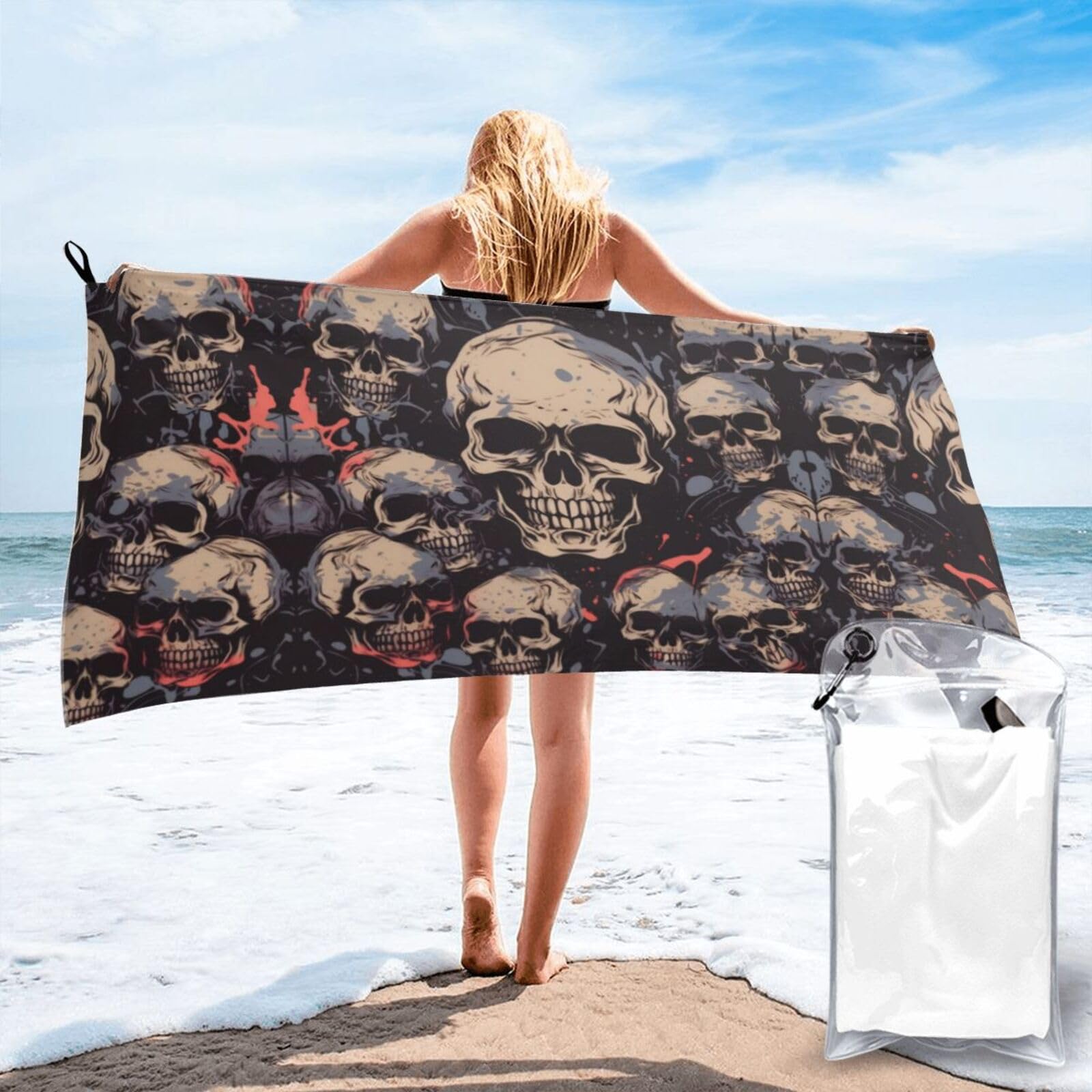 OKMIJNUHBY Quick Dry Towel, Quick Dry Towels For Adults Microfibre Printed With Carry Bag & Carabiner Lightweight Absorbent Towel For Gym Travel Beach Camping Hiking