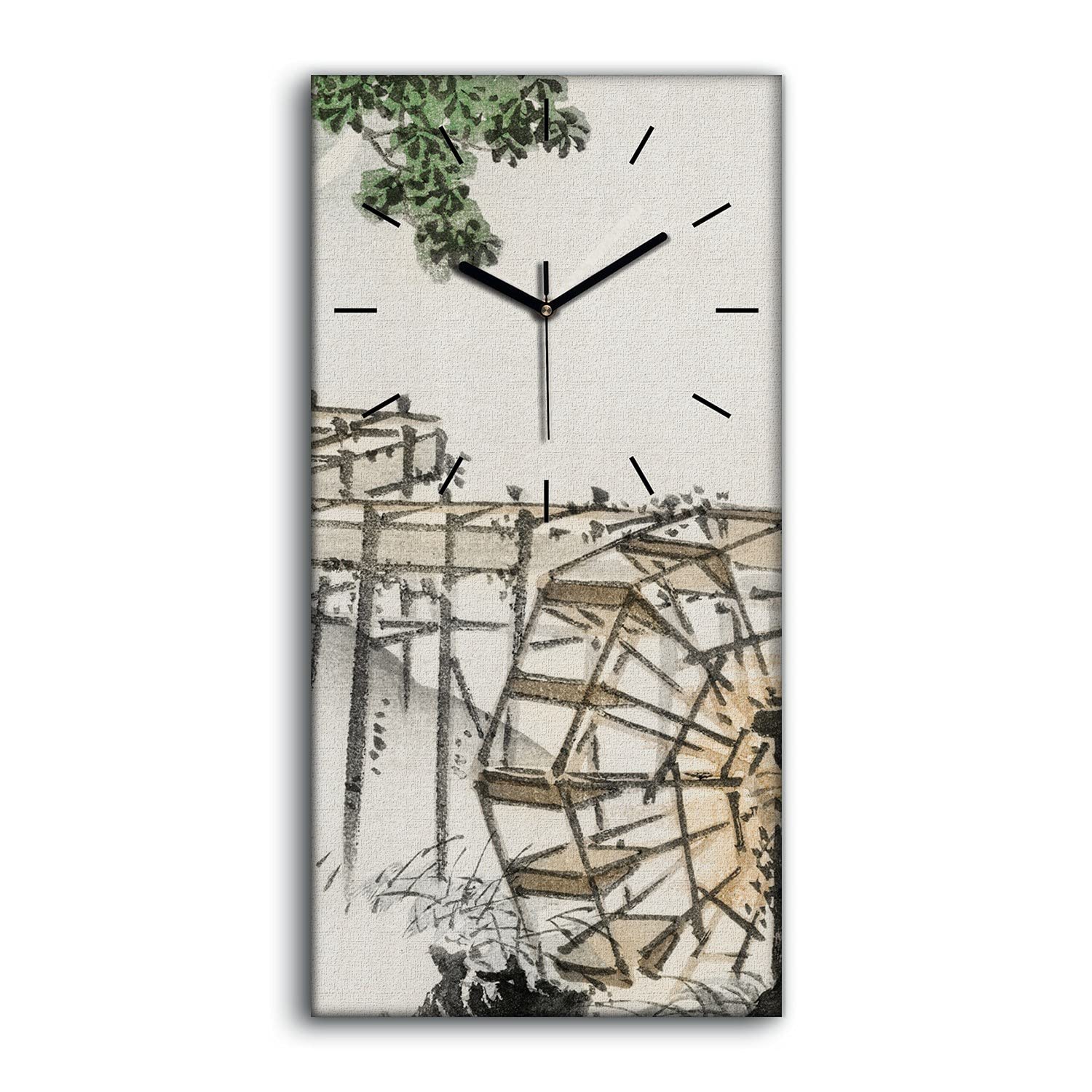 Horloge sur Toile Arbre Asiatique Coloray 30x60cm avec Mains Noires