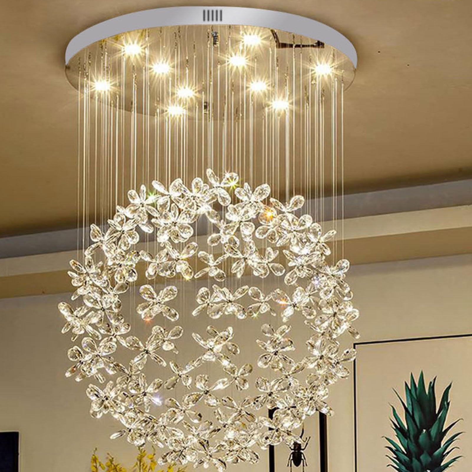 Kryształowy okrągły żyrandol w kształcie kropli deszczu Elegancka nowoczesna lampa wisząca z kryształu K9, oprawa sufitowa LED do sypialni, salonu, jadalni i ambitnej aranżacji