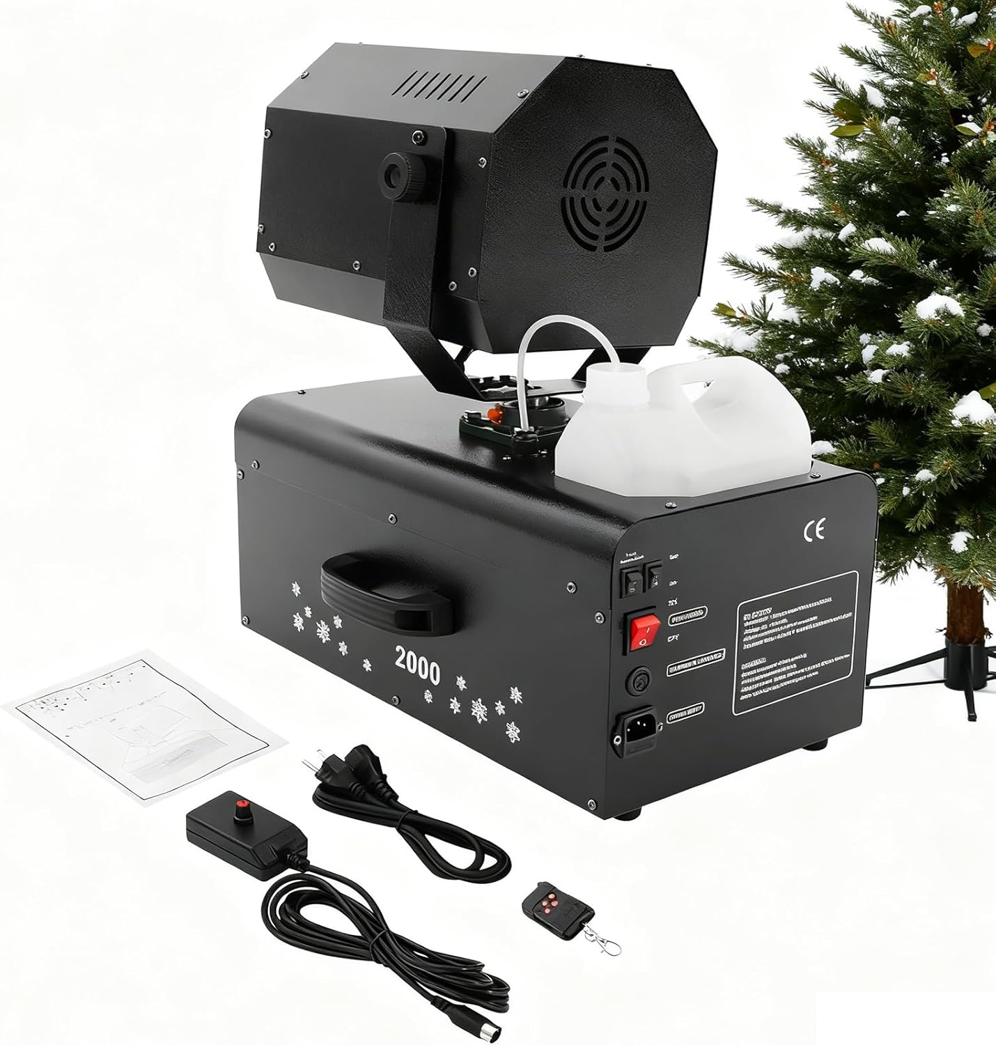 2000W 110V Snow Machine, 1059ft³ Coverage Snow Maker Machine, 90° Rotation Angle High Output Special Effects Machines w/Remote Control, Snowflake Making Liquid Bottle for Christmas