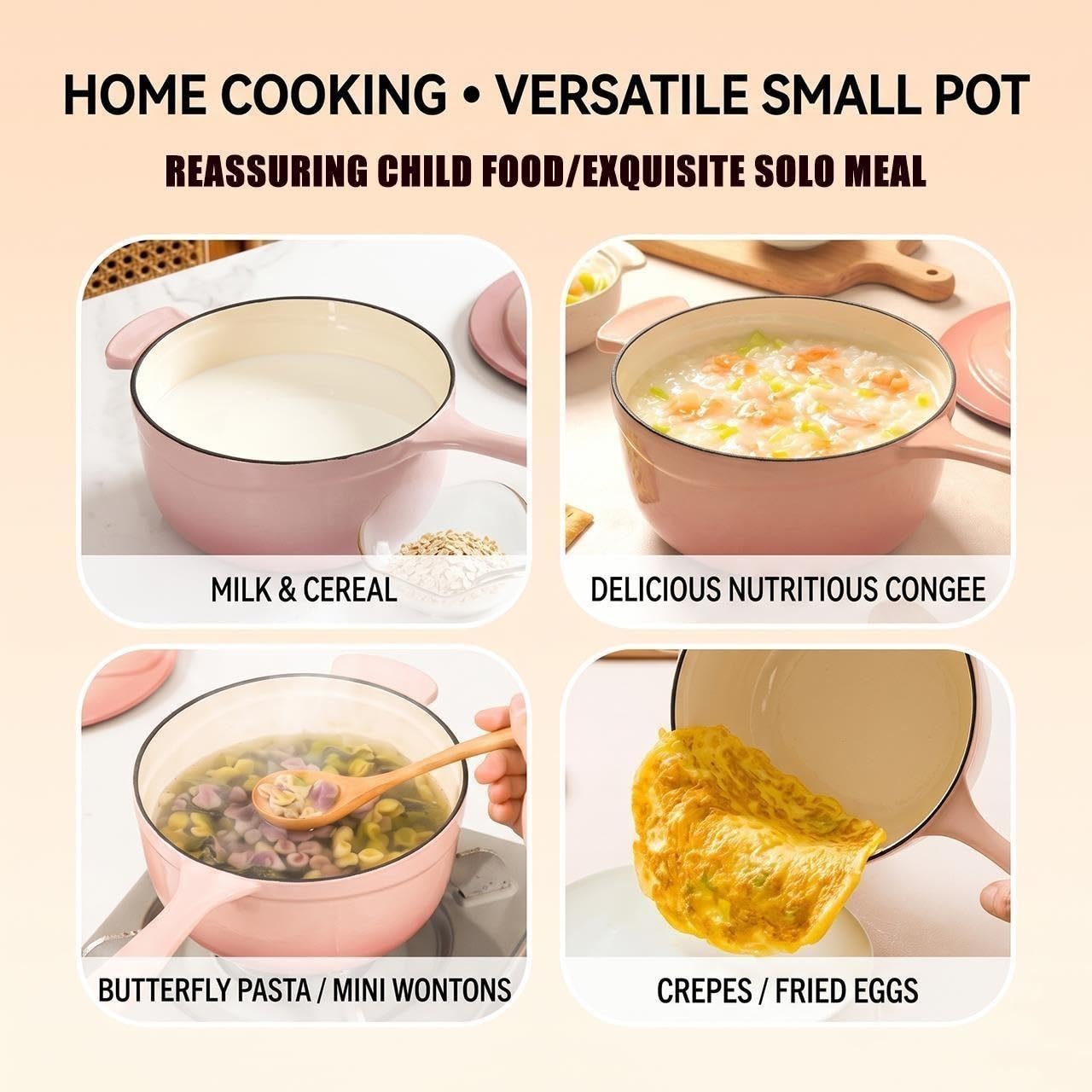 Cacerola For Leche Hierro Fundido Esmaltado De 18 Cm, Cacerola Pequeña De 1,5 L Con Un Solo Mango For Leche, Sopa, Fideos Y Gachas, Compatible Con Cocinas Inducción Y Gas, Rosa