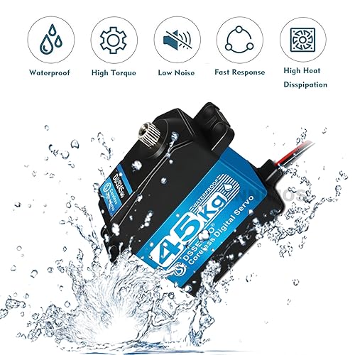 Miniatura 4 de Servo de Alto Torque 45KG 8.4V Servomotores de Dirección RC sin Núcleo Engranaje de Acero Inoxidable Perfil Bajo Impermeable para Autos a Escala 18