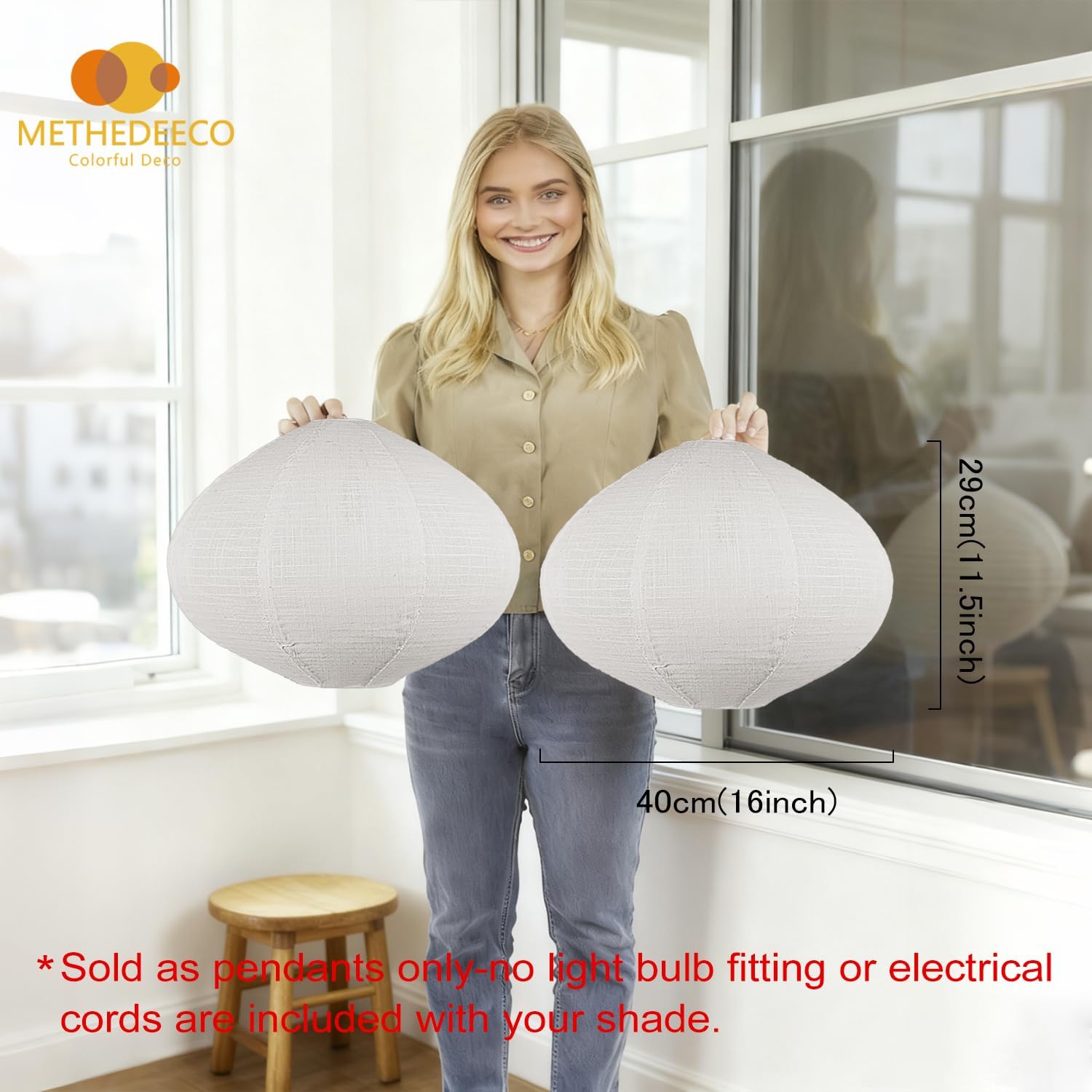 METHEDEECO Handmade Linen Pendant Shades Set of 2 view 6