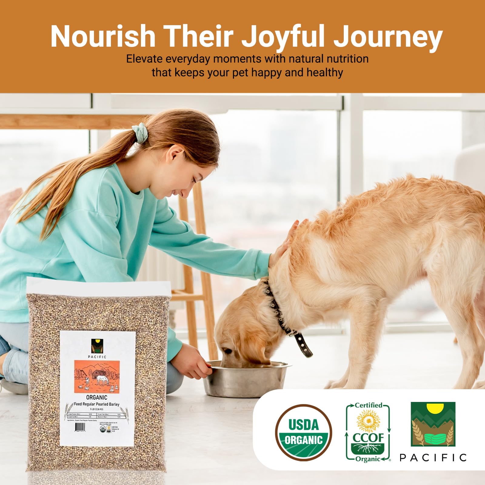 PACIFIC Orzo perlato biologico per animali da compagnia, orzo perlato biologico, ricco di fibre e minerali, certificato USDA e CCOF, prodotto negli Stati Uniti, 2,3 kg