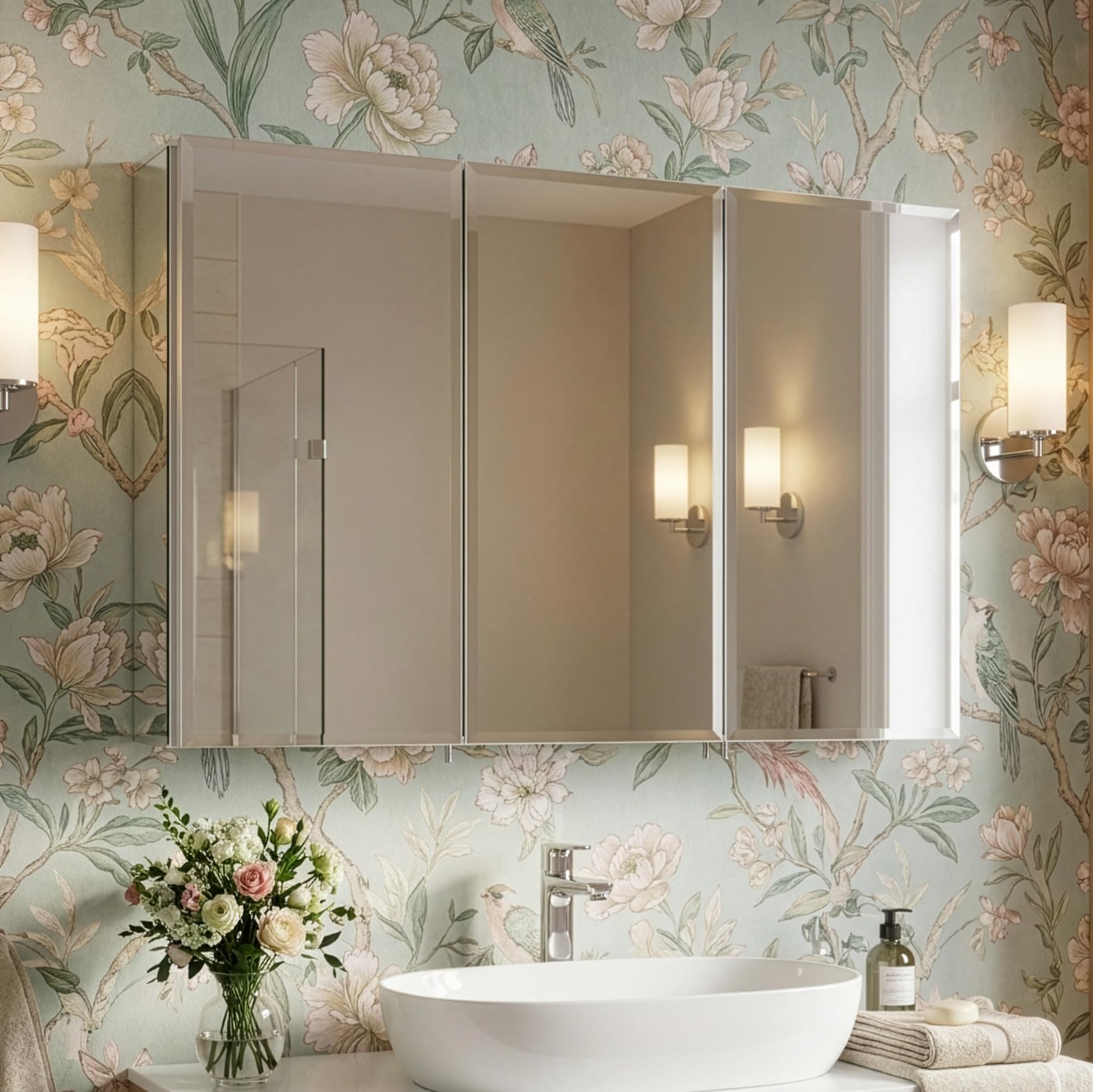 Croydex Kennet Bathroom Cabinet - 3 Door Storage Unit with 9 Adjustable Glass Shelves, 165° Wide Angle Hinges and can be Recessed or Surface Mounted, 76 x 91.5 x 13cm (Aluminium Carcass)
