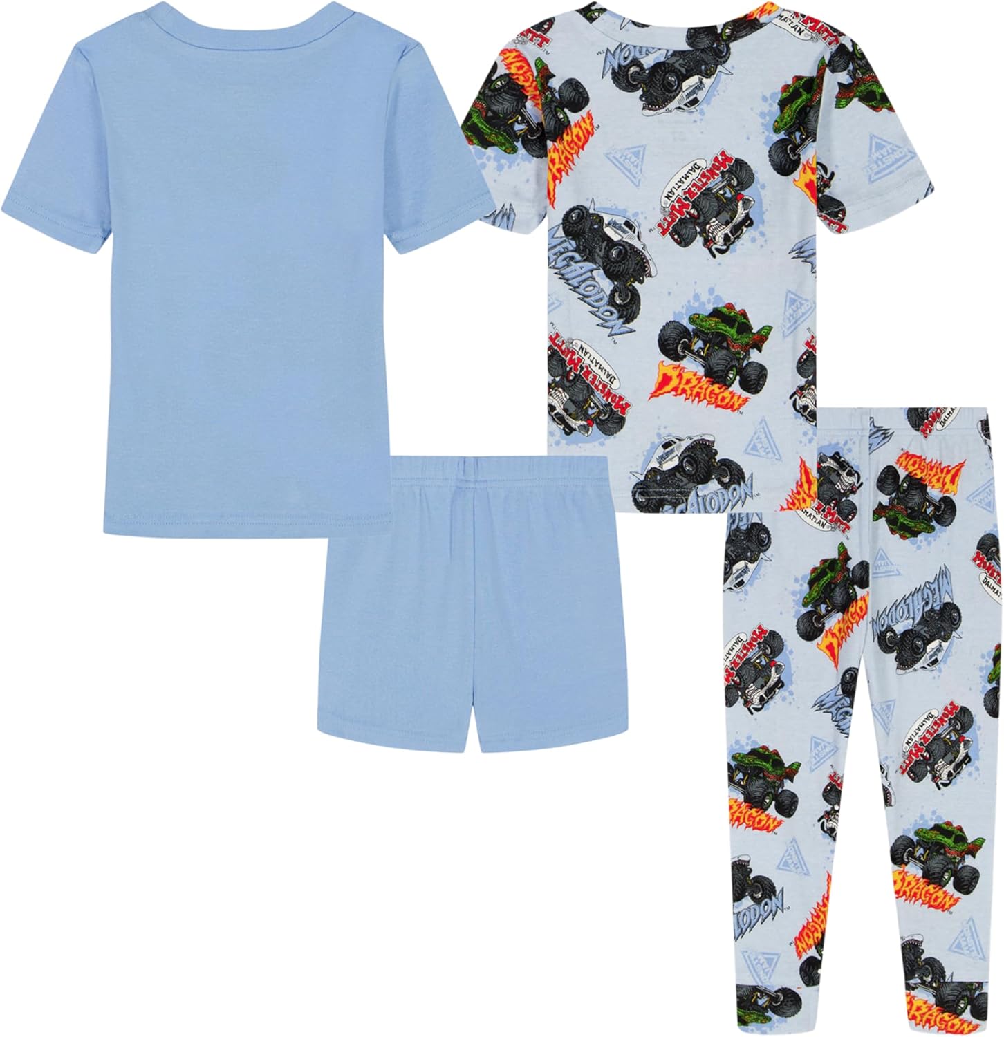 Monster Jam boys 4-piece Snug-fit Cotton Pajama Set, Soft & Cute for Kids