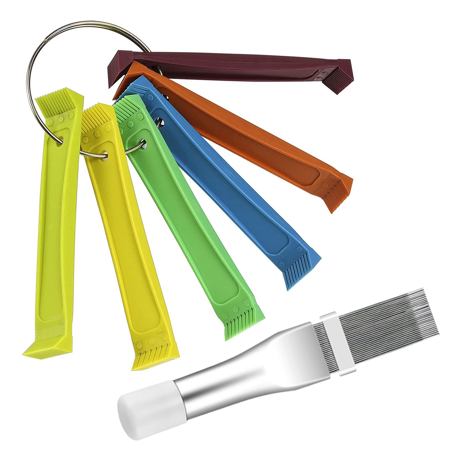 Ziciner 7PCS Air Conditioner Fin Comb Set, Includes FCR6 Colored Fin Comb and Metal Radiator Fin Comb, Evaporator Radiator Repair Tool Set Fit for Straighten Condenser Coils