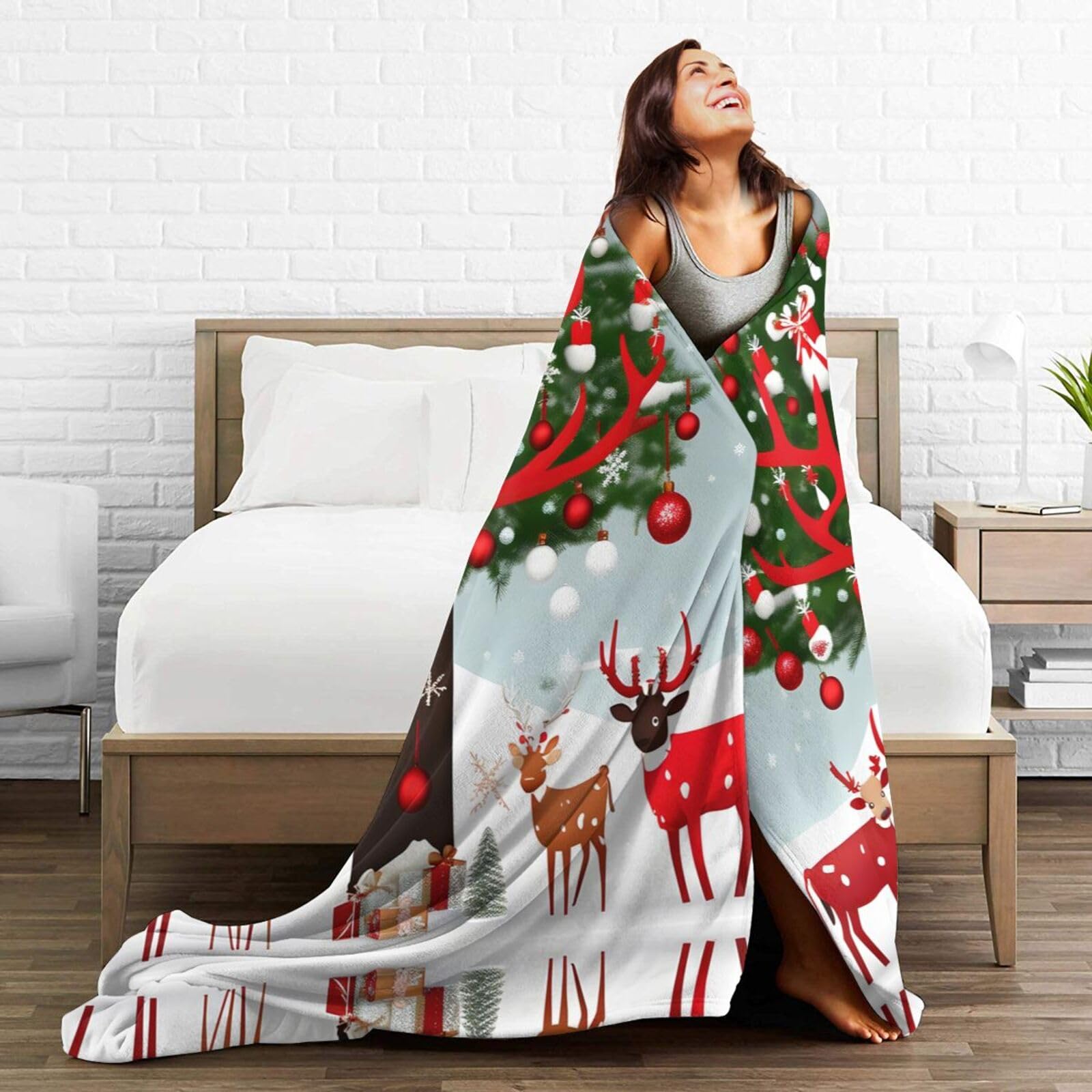 Coperta natalizia in pile di flanella ultra morbida, perfetta per letto, divano, campeggio, serate fredde e viaggi