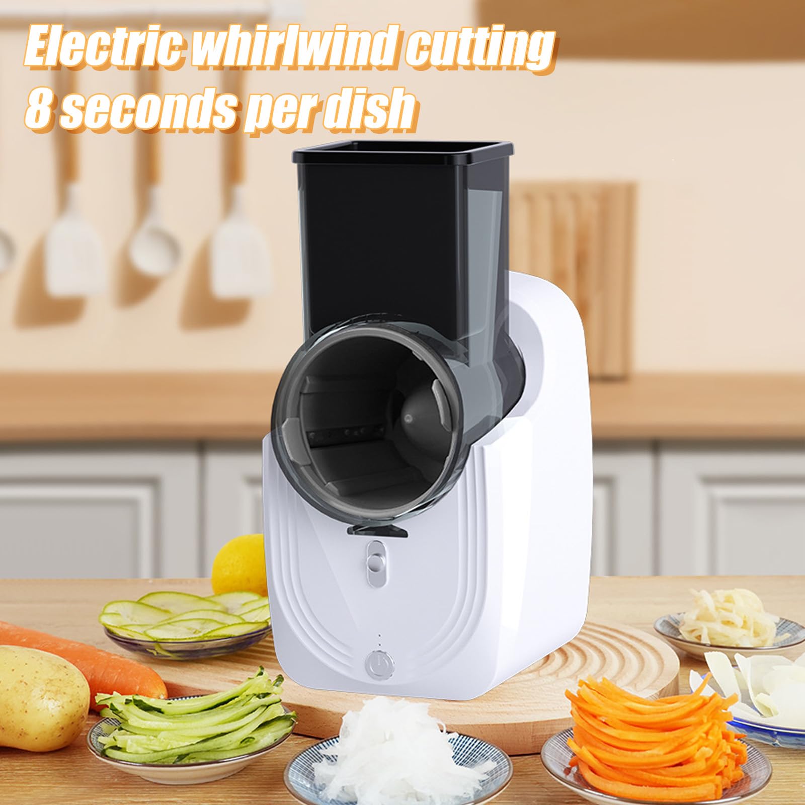 Râpe à fromage électrique rotative, râpe électrique pour cuisine avec 3 jeux de lames, râpe à fromage multi-rotative 3 en 1 pour fruits et légumes (blanc)