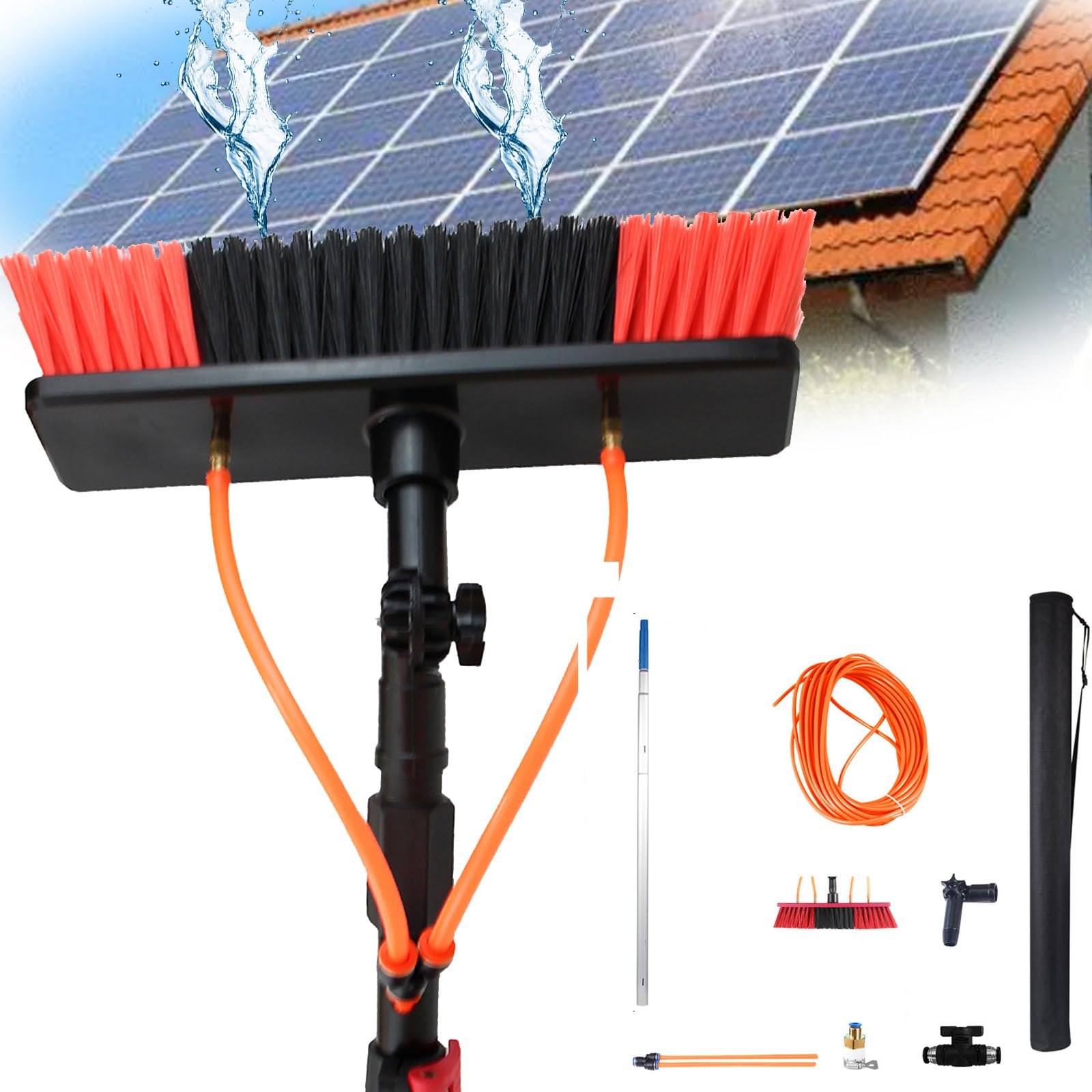 Lavavetri Con Manico Telescopico, Pulizia Fotovoltaica, Asta Telescopica 3m-12m, Spazzola Telescopica Di Lavaggio Per Pannelli Solari Fotovoltaici, Finestre, Spazzola Di Lavaggio Aut(Size:300cm/9.8ft)