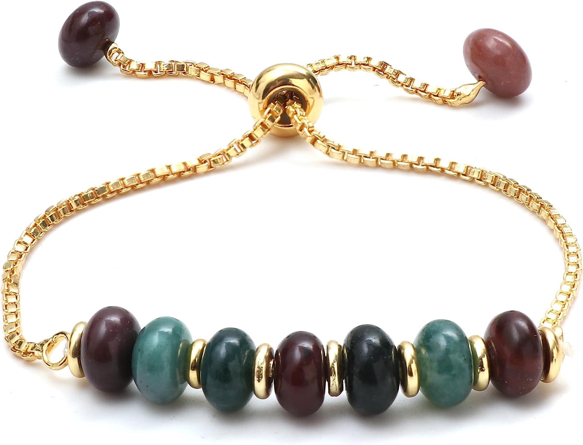 Gempires Bloodstone Bolo Bracelet, Crystal Beads Bracelet For Women, Gift for Best Friend, 14k Yellow Gold Plated Slider Chain, 6 to 8-inch Adjustable Bracelet