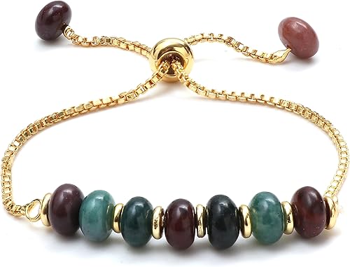 Vista 127 de Gempires - Pulsera de cuentas redondas naturales, chapada en oro amarillo de 14 quilates, joyería hecha a mano, pulseras ajustables para mujer