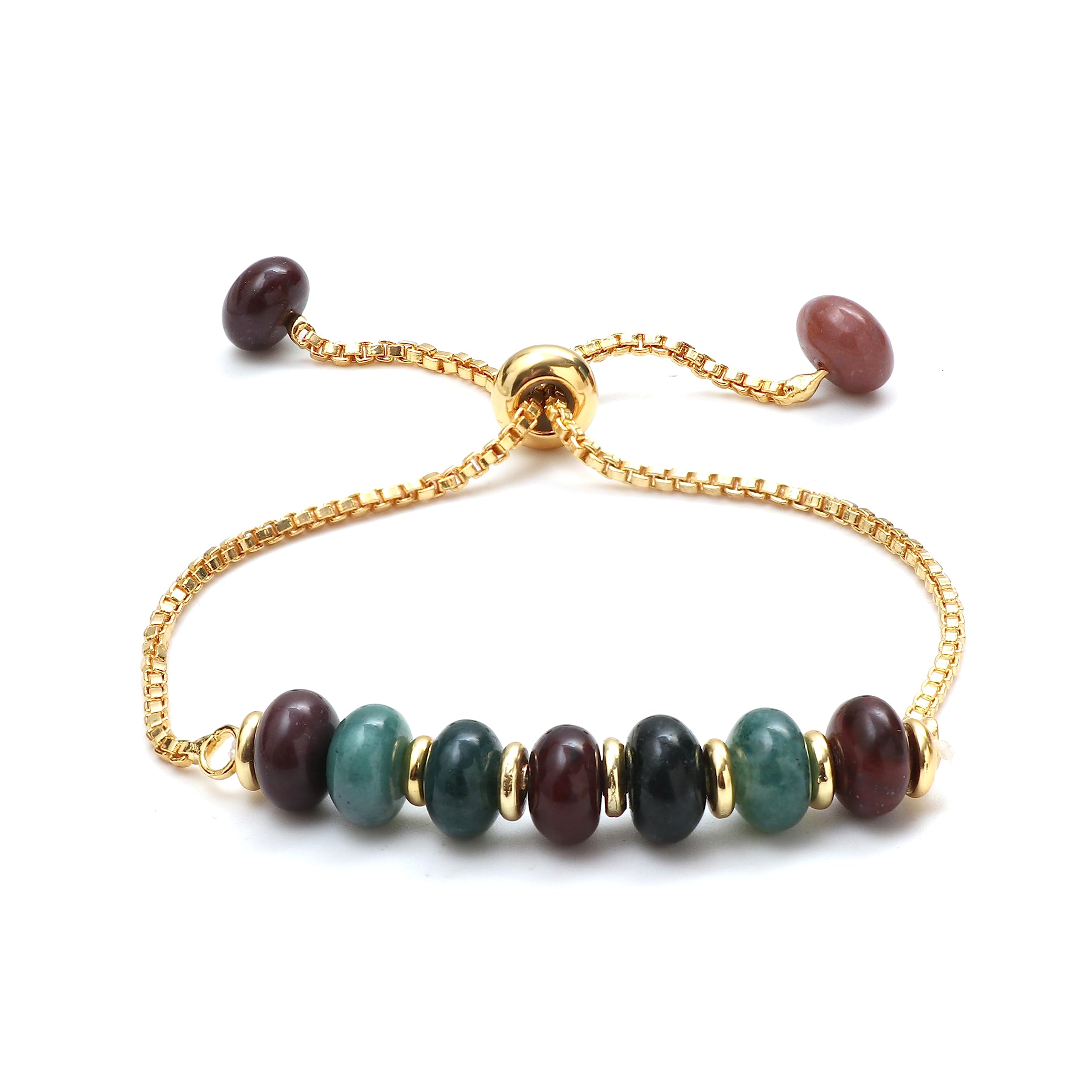 Gempires Bloodstone Bolo Bracelet, Crystal Beads Bracelet For Women, Gift for Best Friend, 14k Yellow Gold Plated Slider Chain, 6 to 8-inch Adjustable Bracelet