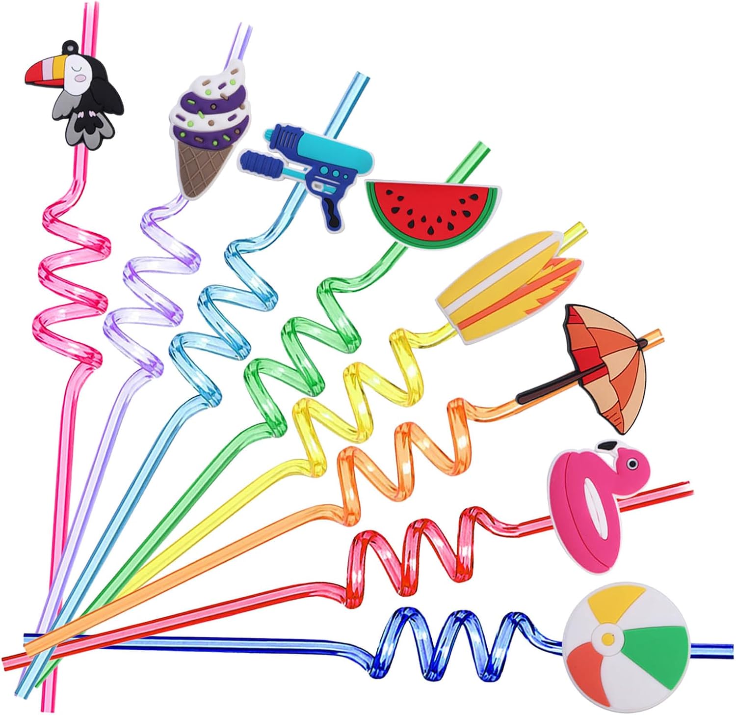 24Pcs Summer Theme Reusable Drinking Straws, Pool Party Decorations Supplies, Crazy straws Silly Straws Fun Straws Party Straws