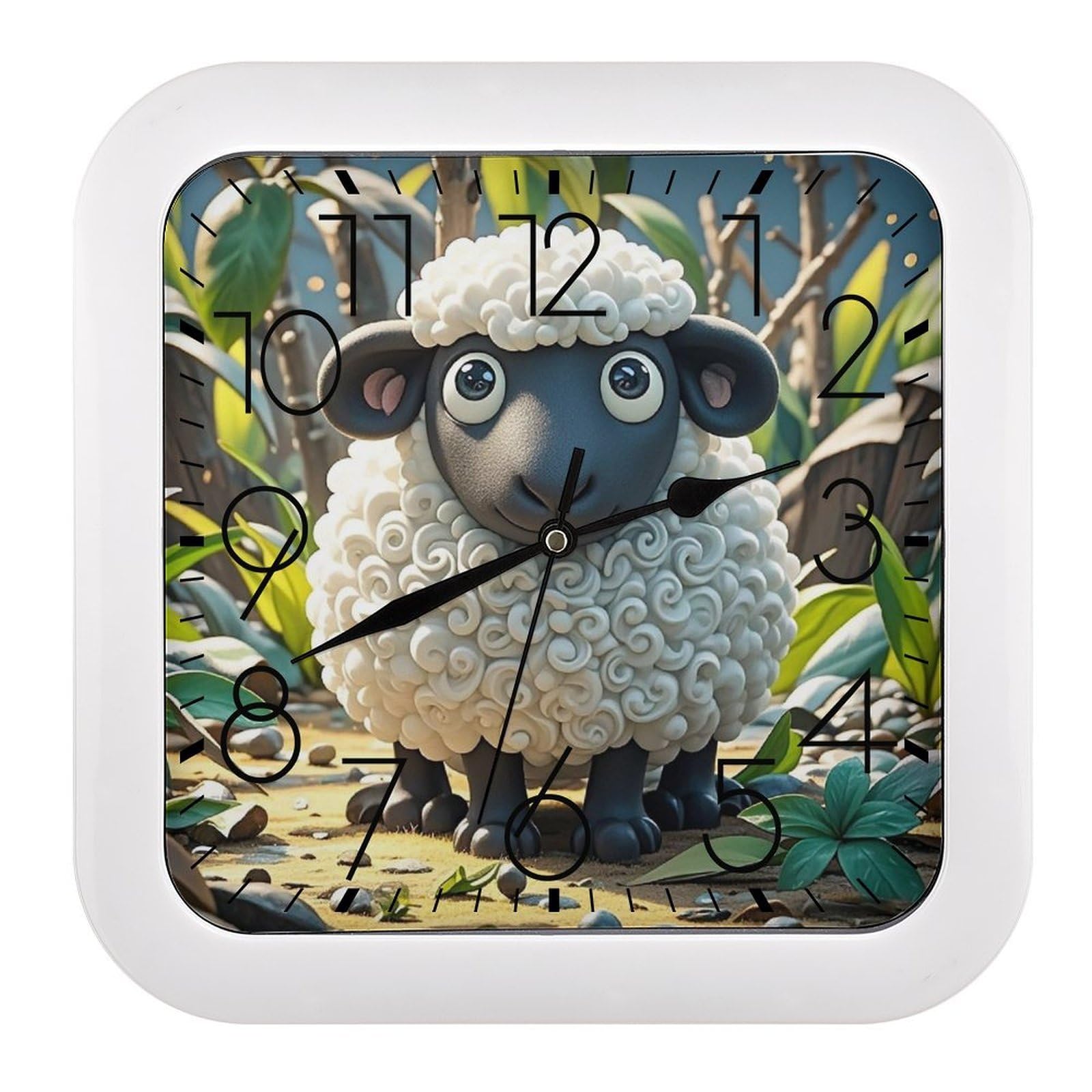 LZQPOEAS Cartoon Black White Sheep Wall Clock Fashionable Versatile Silent Wall Clock Simple Elegant Non Ticking Analog Clocks Easy to Install Square Modern Clocks for Home Decoration