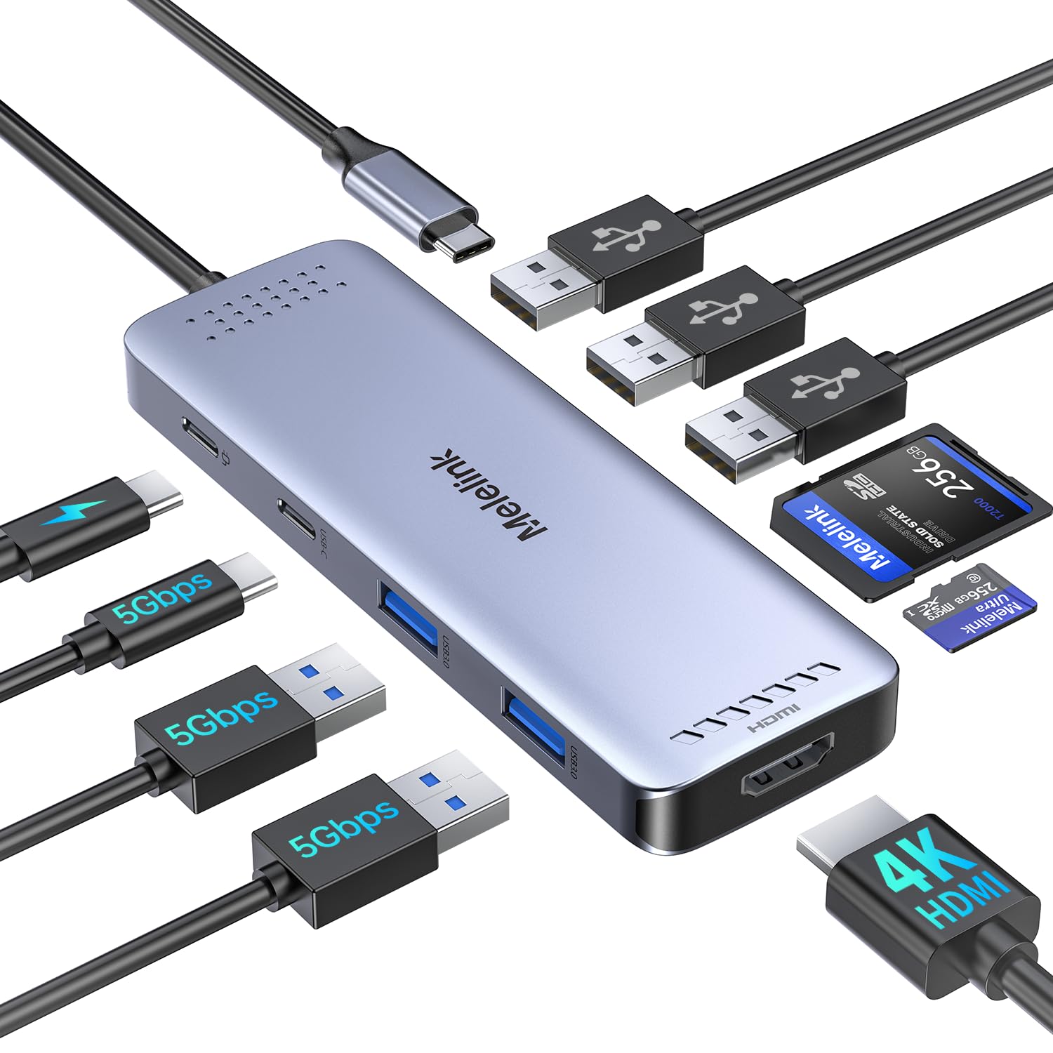 USB C Hub Multiport Adapter for MacBook Pro/Air, 10 in 1 USB Type C Dock Mac Dongle to HDMI Adapter with 4K@60Hz HDMI,SD/TF Card Reader,100W PD, 6 USB Ports for iPad Pro, iMac, Dell, Lenovo, HP