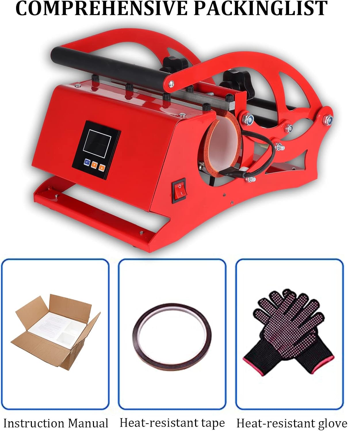 20oz Tumbler Heat Press Machine, Cup Heat Press DIY Sublimation for 11oz/15oz/16oz/20oz Straight Skinny Sublimation Tumblers Mugs Heat Transfer Print (red) (H-10)