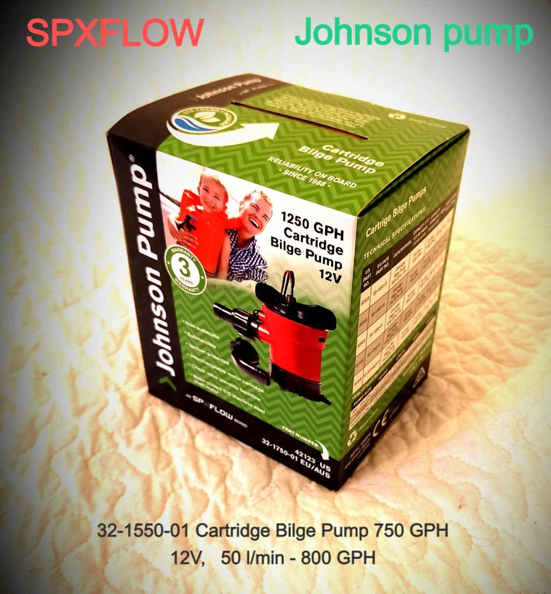 SPXFLOW Lenzpumpe 750 GPH 12V Johnson 50 l/min Cartridge - Patronen Bilgenpumpe, Bootspumpe, Schiffspumpe, Yachtpumpe, Rot, 112x88x80 mm; 270 Gramm
