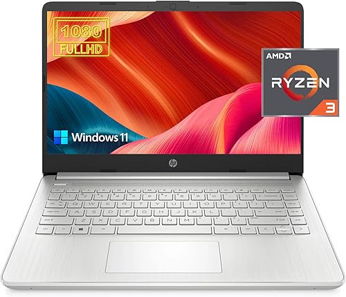HP Laptop 14 para productividad y entretenimiento, pantalla FHD de 14 pulgadas, 16 GB de RAM, SSD de 1 TB, procesador AMD Ryzen 3 de hasta 3.5 GHz,