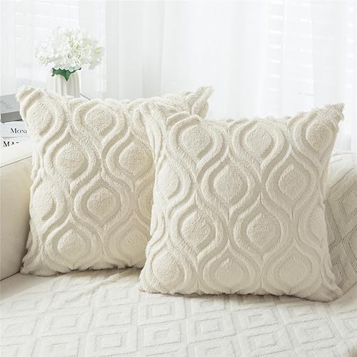 BVEED Juego de 2 fundas de cojín de 12 x 20 pulgadas, fundas decorativas bohemias de lujo suaves y suaves de lana sintética corta para sofá,