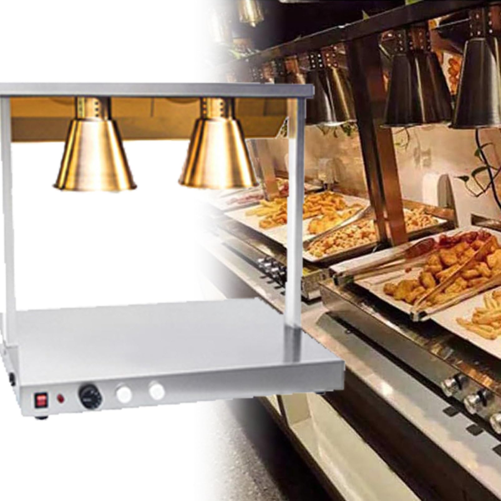 JKJZSALJ Commercial Food Warmer Lamp, Stainless Steel Buffet Heater For Restaurants And Kitchens, Ideal For Keeping Pizza And Food Warm,Gold,doublehead