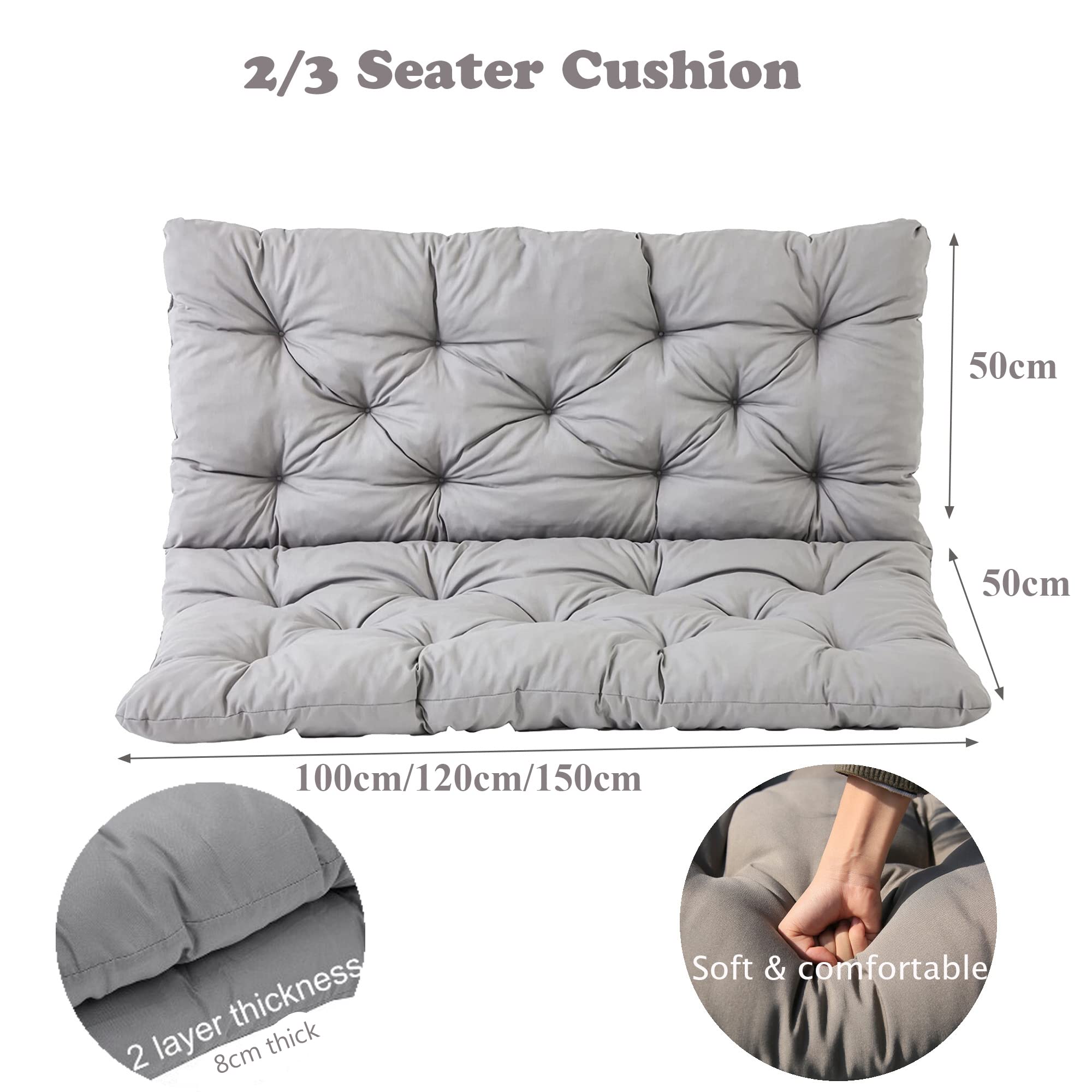 Cuscino imbottito in cotone per mobili da interni, cuscino di ricambio per panca lunga a 2-3 posti, per yoga, divano, veranda, veranda, schienale in legno, 100 x 100 x 8 cm, colore cachi chiaro