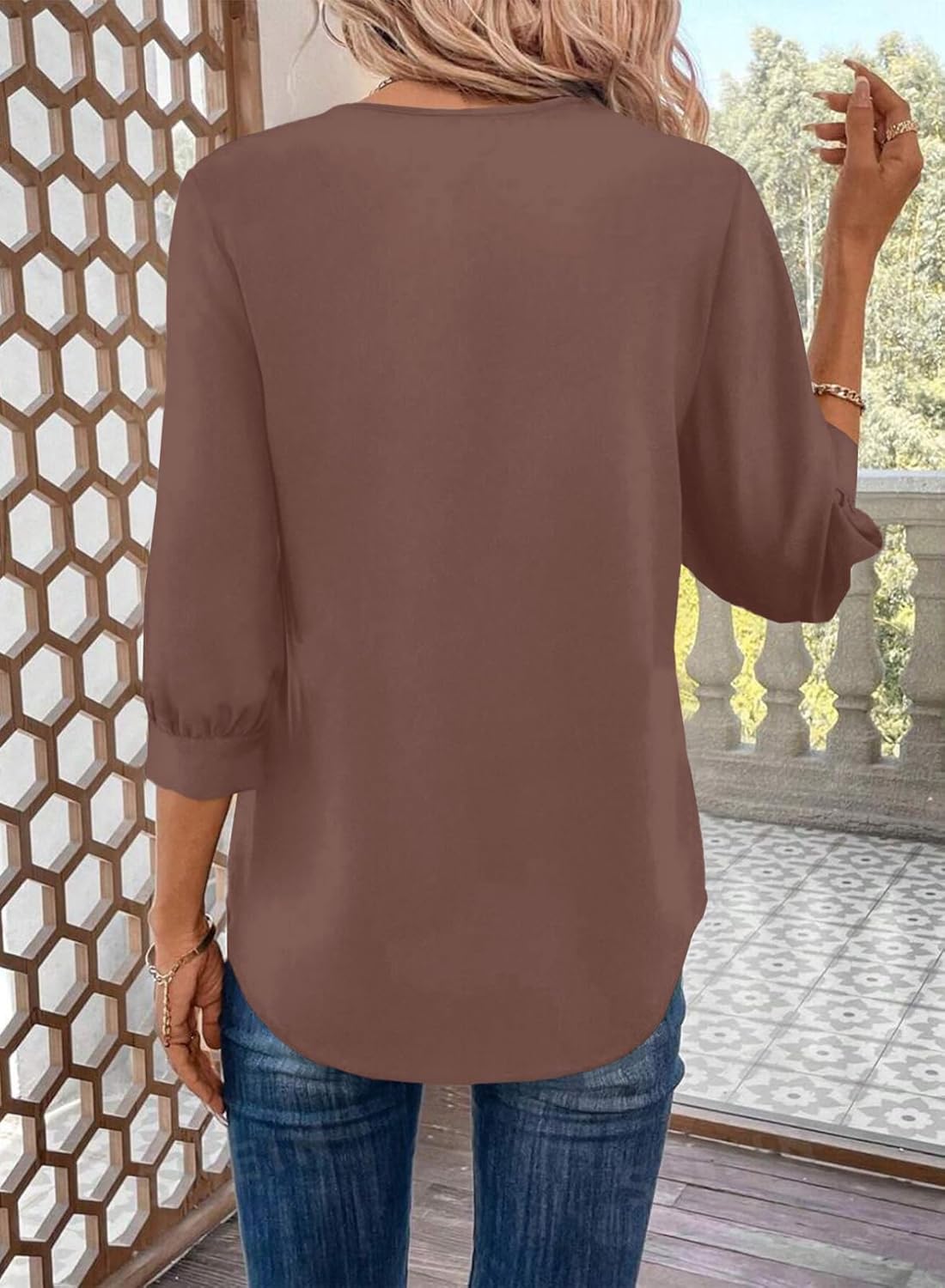 Astylish Womens 3/4 Sleeve Shirt Casual V Neck Turn-Down Collar Business Dressy Blouse Tops - Image 3