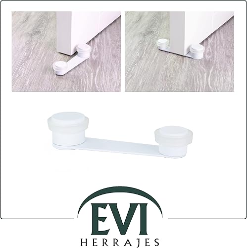 Miniatura 4 de Tope de puerta adhesivo blanco con retenedor  Puerta de 1.969in de grosor  Goma blanca  Instalación de tornillo + enchufe o adhesivo  Modelo I-164