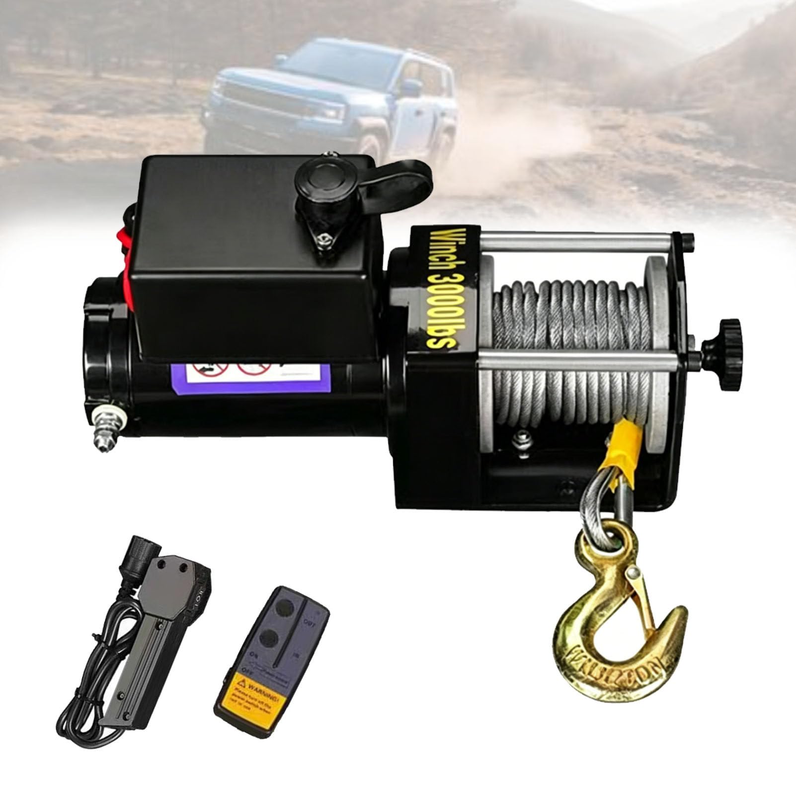 Zowdrix 6000lbs Electric Recovery Winch, Steel Cable Winch with Wireless Remotes + Wired Controller, for Off-Road SUV 4WD Truck Towing and Boat Trailer Haulage 24V-3000lbs