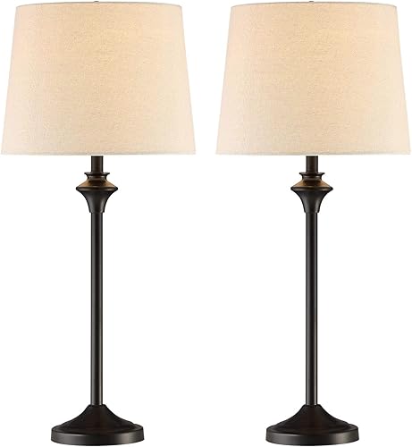 Miniatura 8 de Maxax Juego de 2 lámparas de mesa para sala de estar, lámparas de bufé, lámparas de mesita de noche negras con pantalla de tela de 26 pulgadas