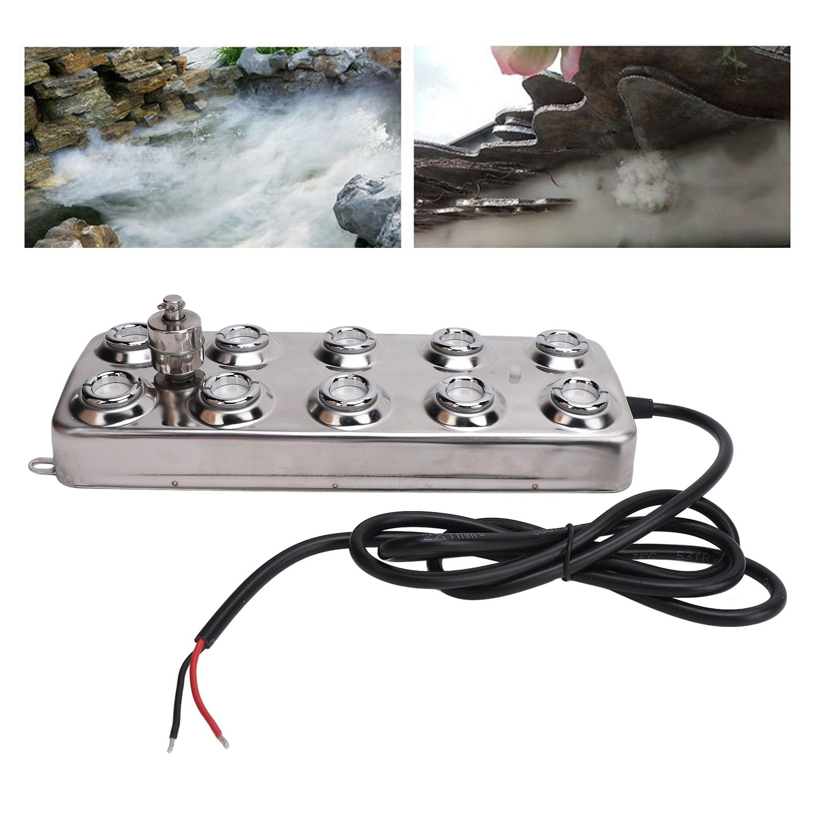 Humidificador Ultrasónico para Estanque, Generador de Niebla de 10 Cabezales, Placa Atomizadora, Acero Inoxidable, Plateado