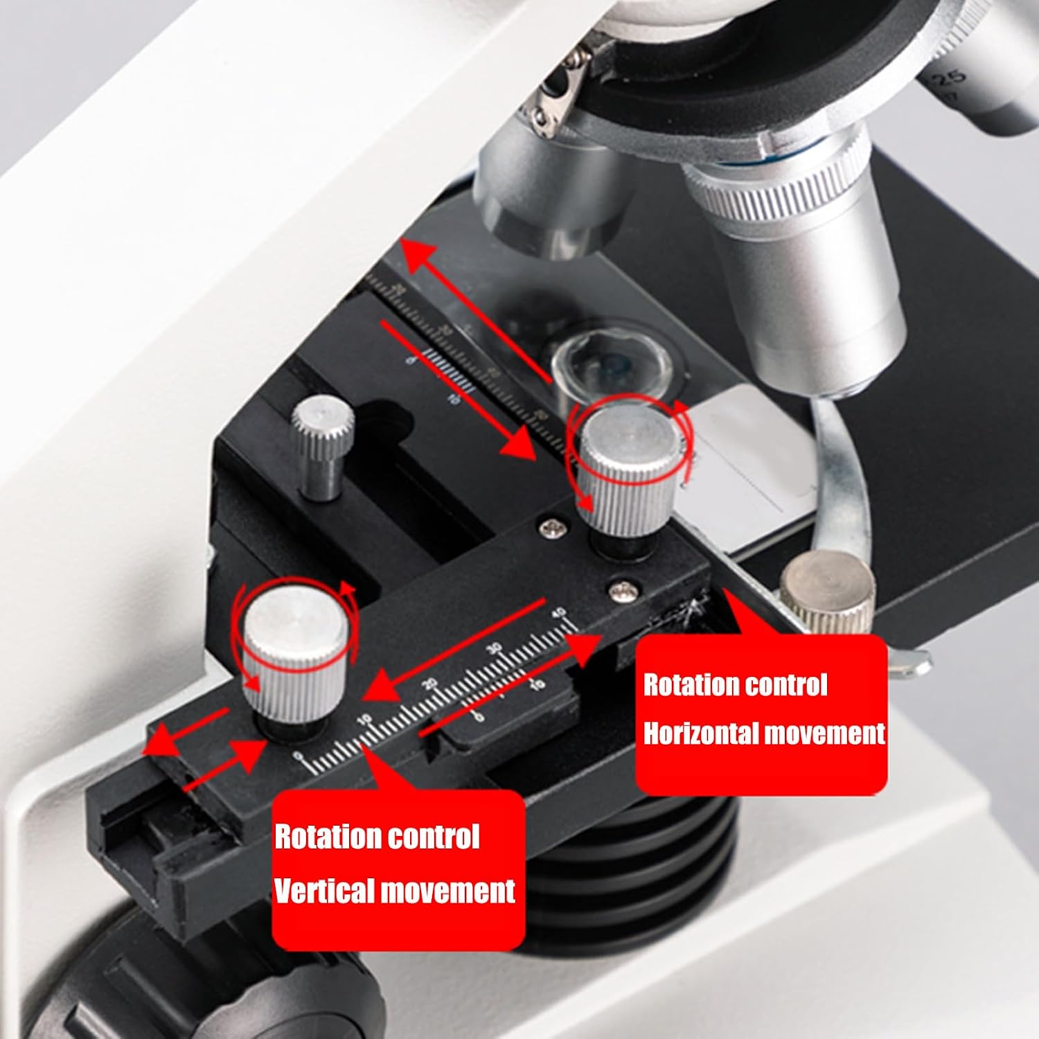 Microscope Stage Micrometer Calibration Slide, Precision Measurement Scale Ruler with Adjustable Positioning Stage, Aluminum Microscope Measuring Tool for Biological Research, Laboratory Education