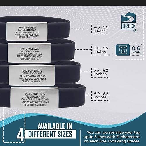 Miniatura 2 de BRECK iD Pulsera SPRINT de alerta médica para hombres y mujeres  Pulseras de silicona elásticas y cómodas para identificación  Información médica y