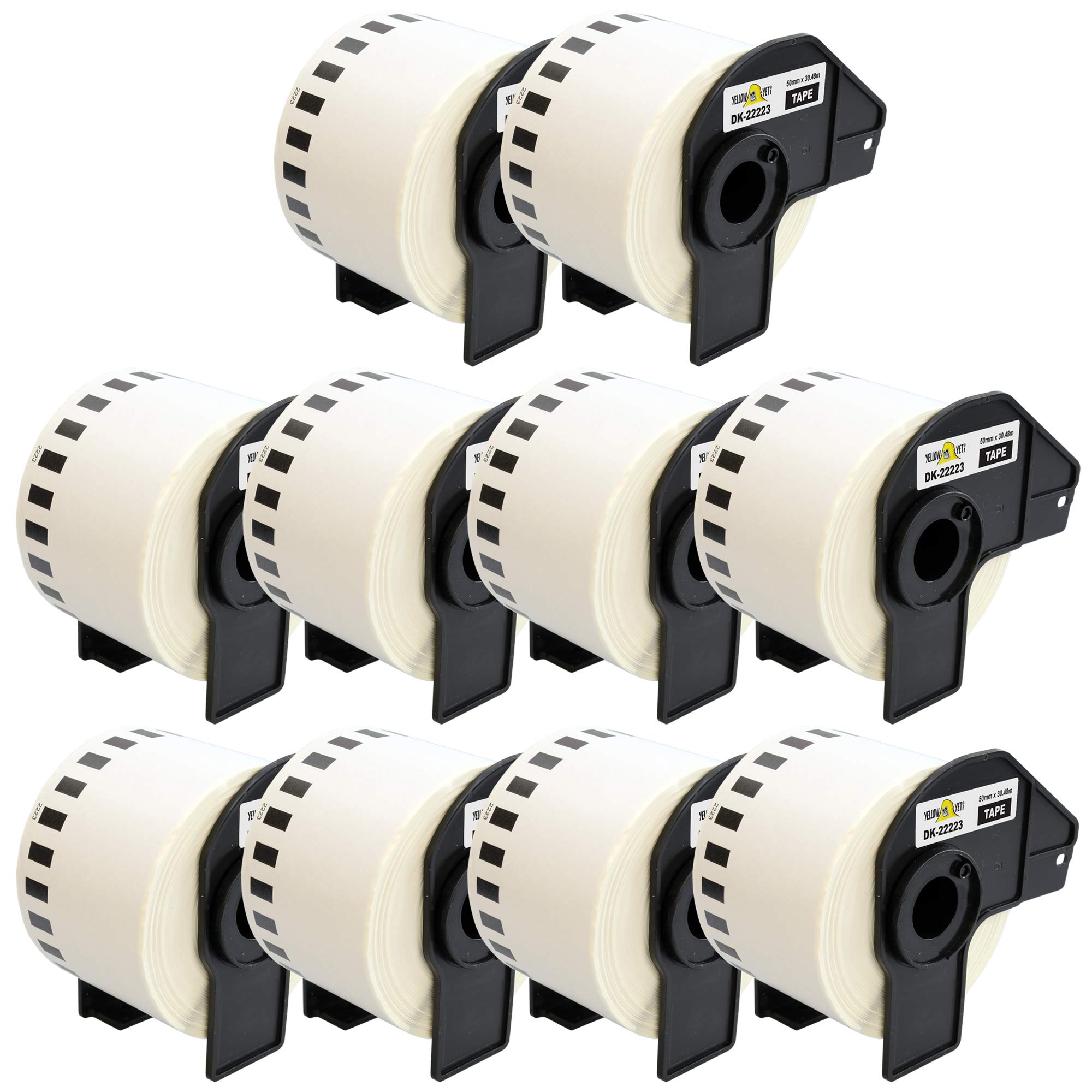 Yellow Yeti 10 Rolls DK-22223 Continuous Length Paper Tape 50mm x 30.48m Labels compatible with Brother P-Touch QL-500 QL-550 QL-570 QL-700 QL-710W QL-720NW QL-800 QL-810W QL-820NWB QL-1100 QL-1110NWB