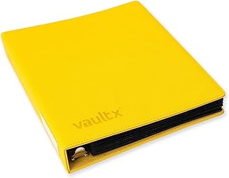 Vault X Trading Card 3 Ring Binder, fits 9 Pocket Pages, 540 cards, Exo-Tec Material, Easy Open, D-Ring Clip Folder for Collectible Card Games, Sports, TCG (Yellow, Slim)