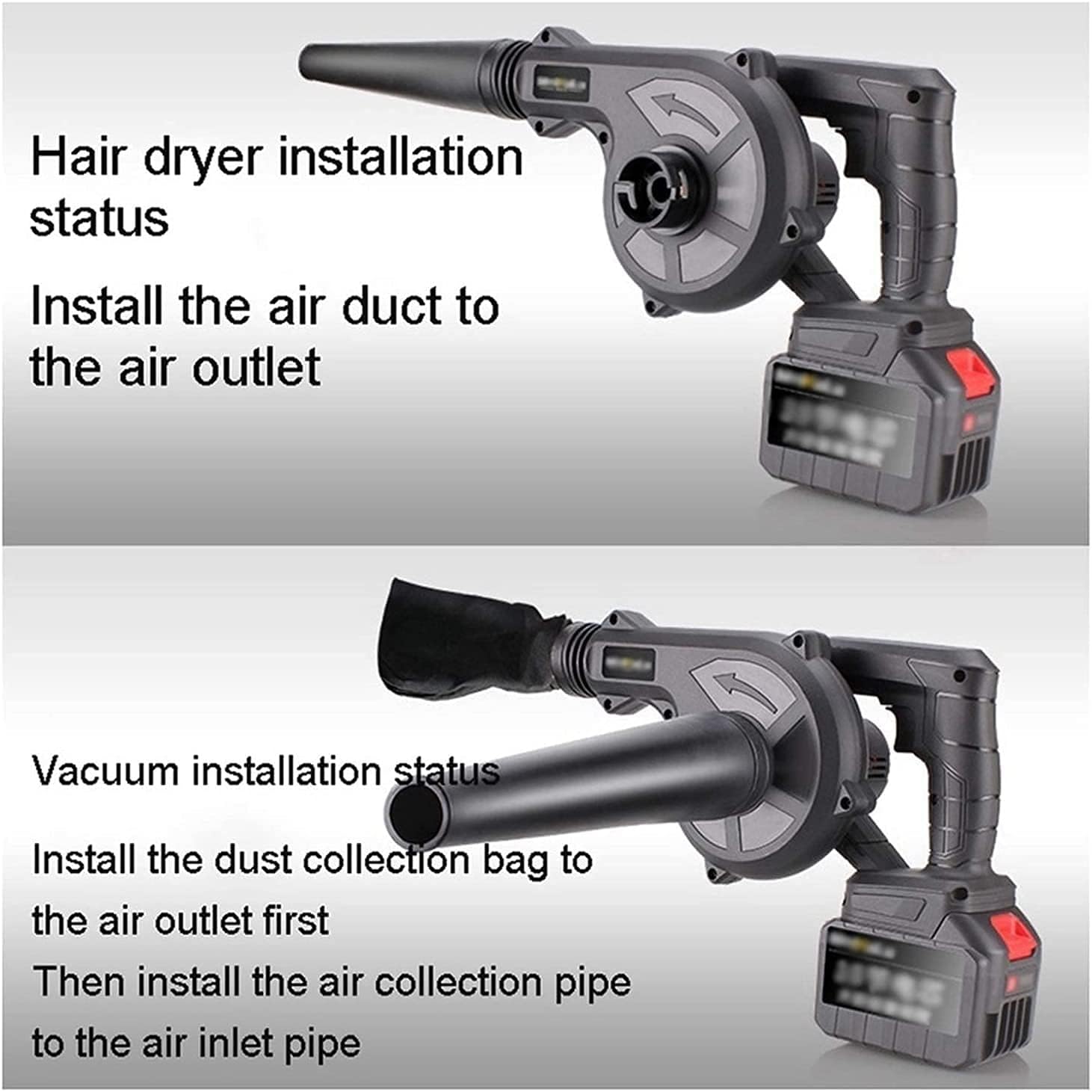 Convenient 2-in-1 Cordless Leaf Blower Lightweight Electric Garden Blower and Vacuum Stepless Speed Change (Color : 2*Battery, Size : 78000h+kit) (2*Battery 78000h) (2*Battery 58000h)
